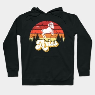 Aries Zodiac Sign - Distressed Retro Sunset Hoodie